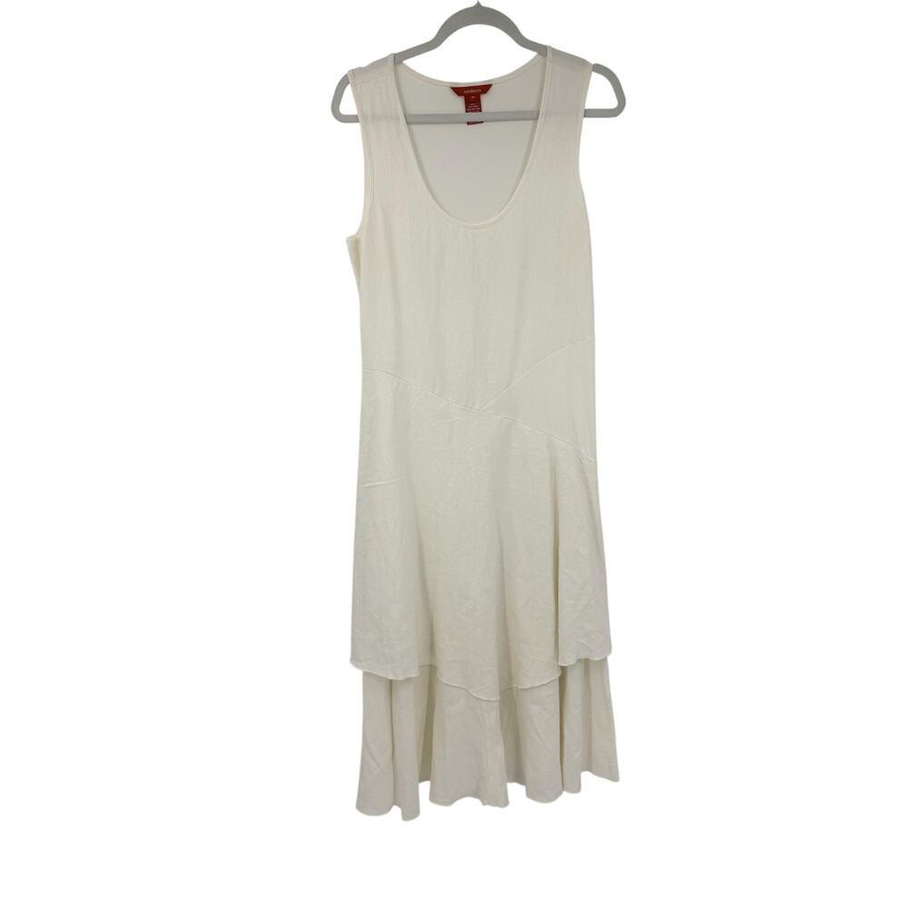 Sundance Womens Linen Tiered Midi Tank Dress Size M Off-White Fit Flare Boho